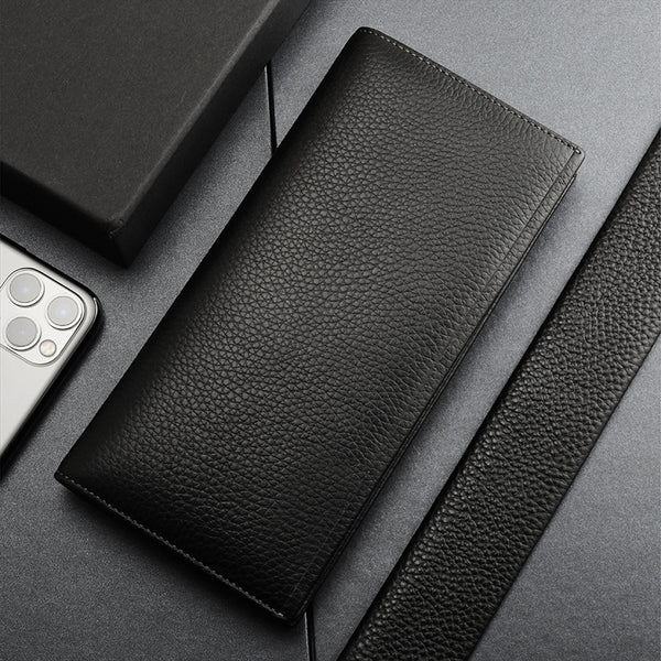Billetera de Cuero Vacuno Premium con Patrón Lichi para Hombre