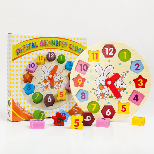 Reloj Digital Infantil Conejo Colorido - Juguete Educativo de Madera para Aprendizaje Temprano