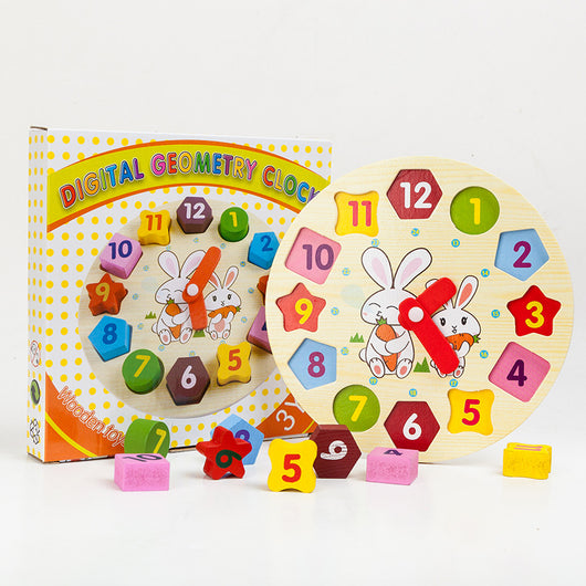 Reloj Digital Infantil Conejo Colorido - Juguete Educativo de Madera para Aprendizaje Temprano