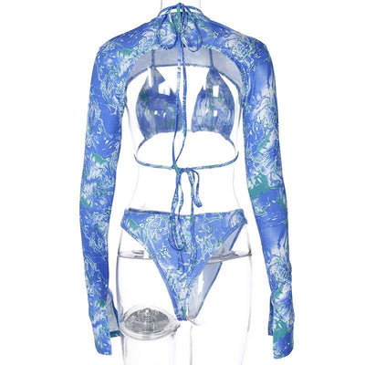 Traje de Baño de Tres Piezas con Encaje y Ajuste Frontal