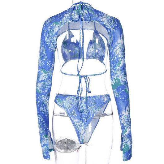 Traje de Baño de Tres Piezas con Encaje y Ajuste Frontal