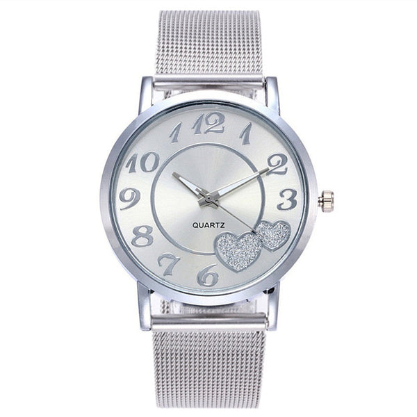 Reloj de Pulsera Dama Malla Dorada con Diseño de Corazón
