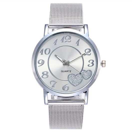 Reloj de Pulsera Dama Malla Dorada con Diseño de Corazón