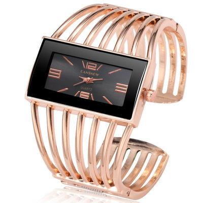 Reloj de Pulsera Lujo Mujer Oro Rosa - Pulsera Brazalete Elegante - Image 4