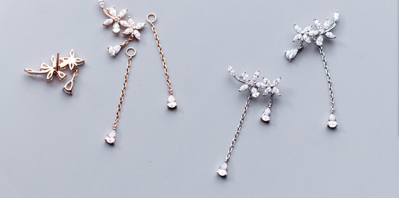 Aretes de Plata Esterlina con Circonita y Flor Flecos