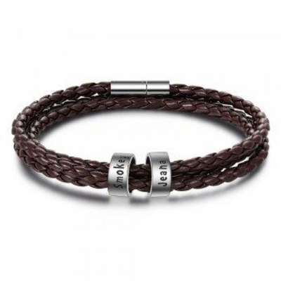 Pulsera de Cuero Trenzado Personalizada para Hombre con Nombre y Acero Inoxidable - Image 30