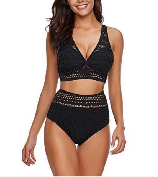Bikini Enterizo de Cintura Alta con Detalles de Encaje