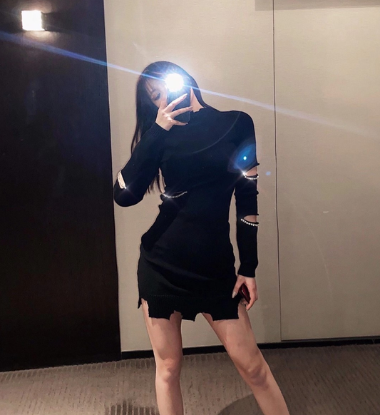 Vestido Corto Tejido Negro Elegante