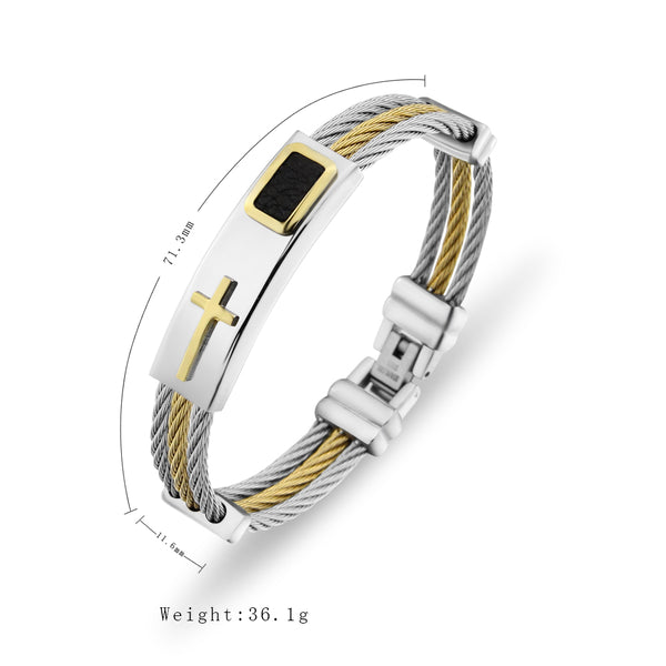 Pulsera Hombre 3 Filas Acero Inoxidable Cadena Cruz Punk Christian