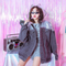 Chaqueta Denim Transparente Hip Hop Retro Oversized con Capucha