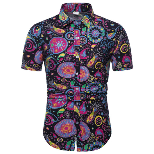 Camisa Casual de Manga Corta con Estampado Floral para Hombre