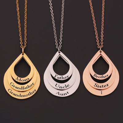 Collar Colgante de Acero Inoxidable Personalizado con Grabado de 3 Gotas de Agua y Nombre para Mujeres