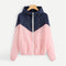 Chaqueta protectora solar para mujer con capucha y costuras bicolor