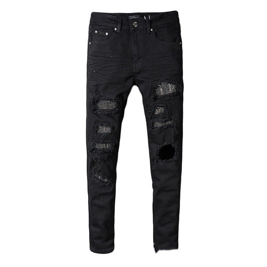 Jeans Negros con Detalles de Bigotes de Gato