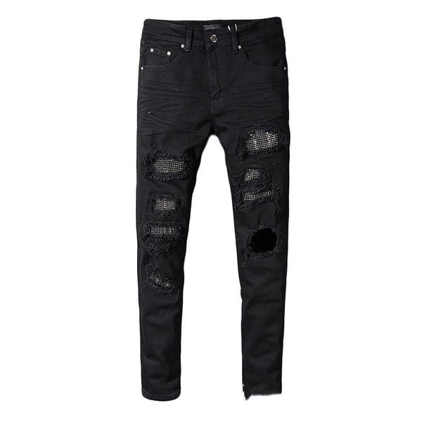 Jeans Negros con Detalles de Bigotes de Gato