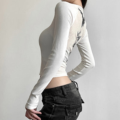 Blusa Ajustada de Manga Larga con Estampado Atrevido para Mujer - Image 3