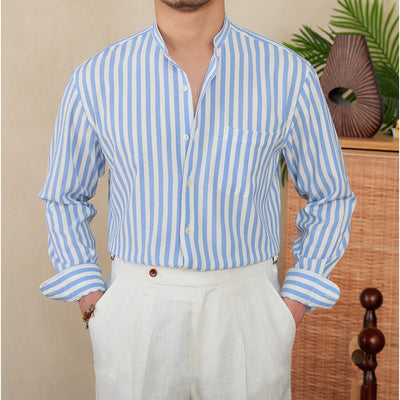 Camisa de Manga Larga con Rayas Seersucker y Cuello Ancho - Image 11
