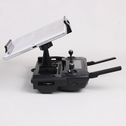 Black phone and tablet holder attached to a DJI Mavic Pro drone remote control, designed for 4-12 inch devices. - Image 4