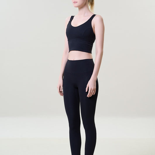 Conjunto de Yoga Ajustado de Cintura Alta con Espalda Abierta para Mujer