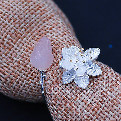 Anillo de Plata Esterlina con Jade Lotus Estilo Vintage - Image 3