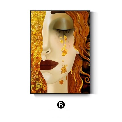 Cuadro Abstracto Lágrimas Doradas Mujer - Pintura Decorativa en Lienzo