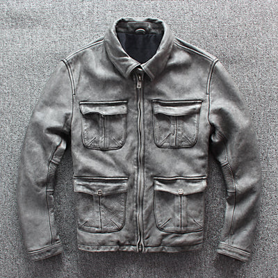 Chaqueta de Cuero para Motociclista con Bolsillos de Negocios - Image 10