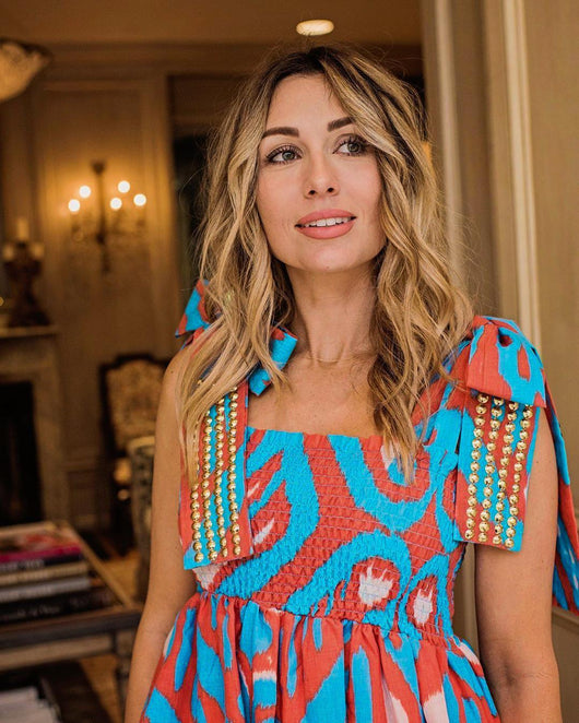 Vestido Estampado Manga Corta Cuello Redondo con Bajo Amplio - Image 3