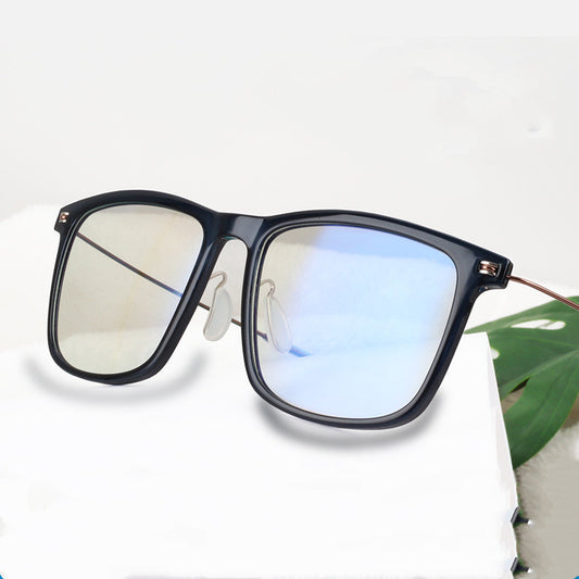 Two pairs of clear rectangular anti-blue light glasses with thin rose gold temples on a white background. - Image 2
