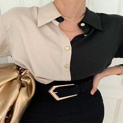 Camisa Suelta Casual de Manga Larga con Botones Simples