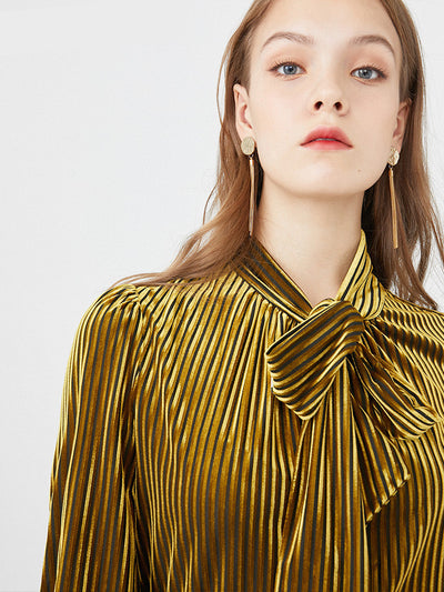 Blusa Tejida de Terciopelo Elástico con Encaje a Rayas - Image 4