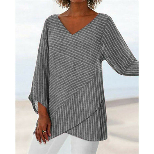 Blusa Manga Larga Cuello V con Rayas Cruzadas - Image 4