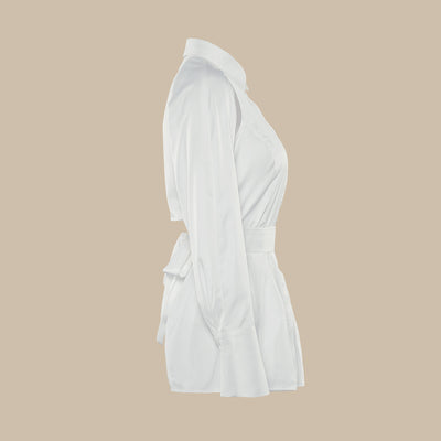Camisa Blanca Ajustada de Manga Larga con Cintura Definida - Image 2