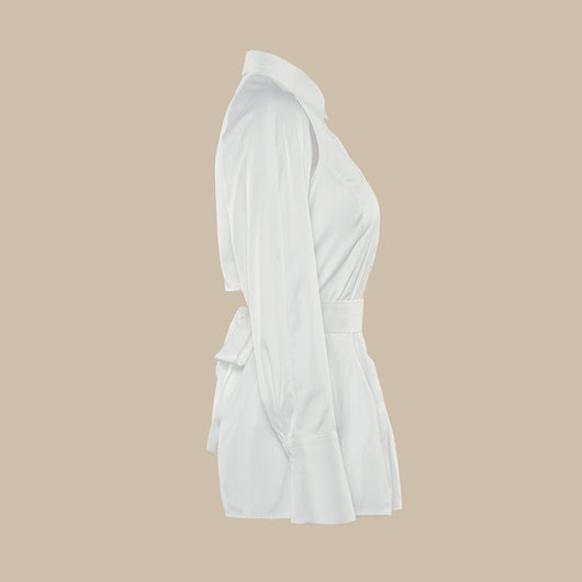 Camisa Blanca Ajustada de Manga Larga con Cintura Definida - Image 2