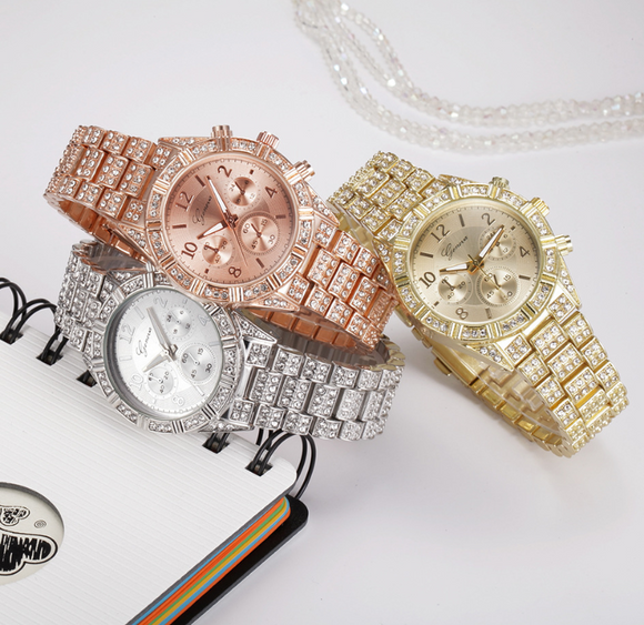 Reloj de Cuarzo Cristal para Mujer - Acero Inoxidable Lujo Geneva Sport