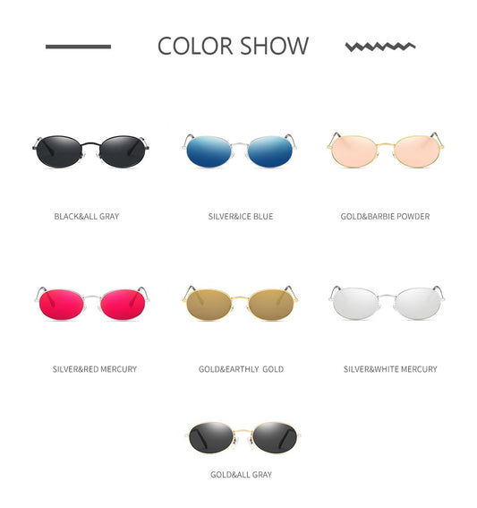 Gold-framed oval sunglasses with black mirror lenses and black temple tips, shown at an angle. - Image 2