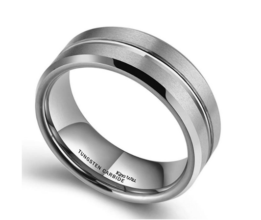 Anillo de Tungsteno con Franjas Plateadas Cepilladas