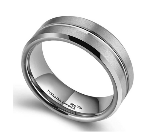 Anillo de Tungsteno con Franjas Plateadas Cepilladas