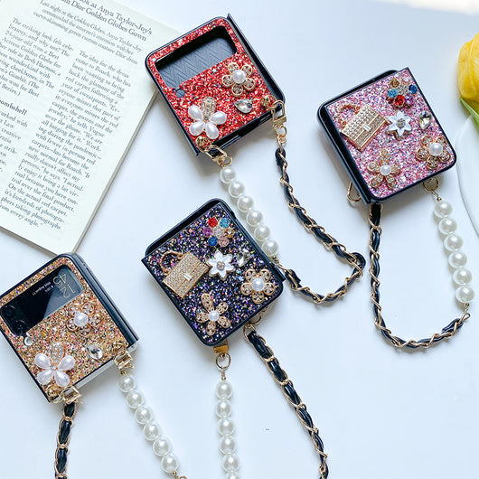 Funda Tipo Flip para Teléfono Plegable con Flores, Lentejuelas, Rhinestones y Perlas - Image 19