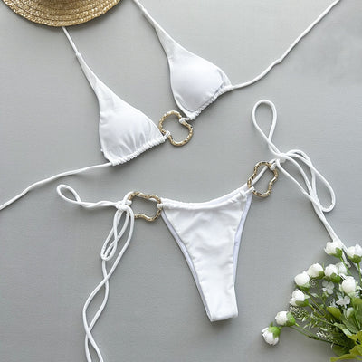 Bikini Entallado de Color Liso con Lazos Ajustables - Image 15