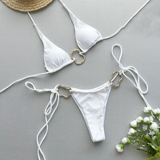 Bikini Entallado de Color Liso con Lazos Ajustables - Image 15