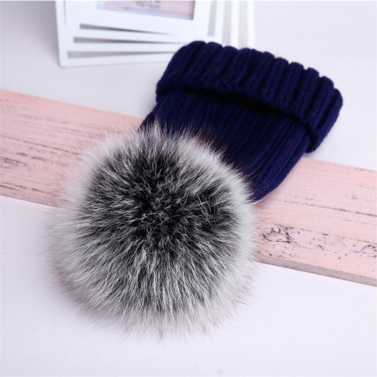 Gorro de Lana con Pompón de Piel Real de Mapache y Zorro - Image 14