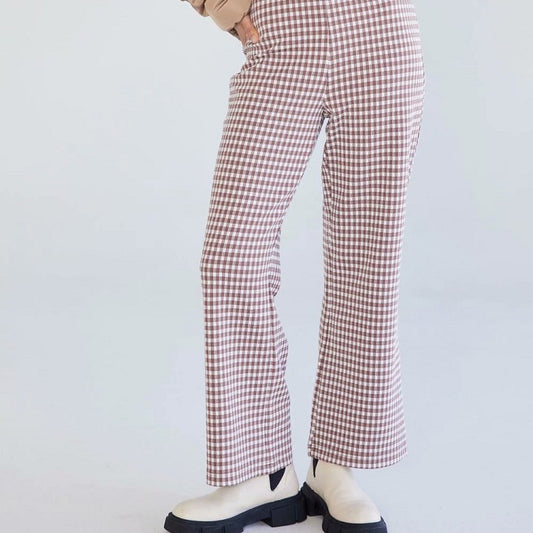 Pantalones Rectos de Cintura Alta con Estampado Pata de Gallo