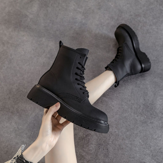 Botines Rosas de Cuero con Suela Elevada - Botas Tobilleras Versátiles para Mujer - Image 9