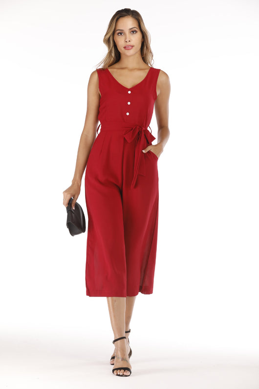 Jumpsuit con Escote en V, Halter y Cinturón - Image 15