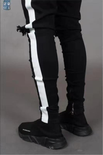 Pantalones Vaqueros Rotos Slim Fit para Hombre con Rasgados en Rodillas y Franjas Laterales - Image 3