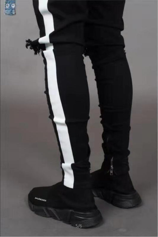 Pantalones Vaqueros Rotos Slim Fit para Hombre con Rasgados en Rodillas y Franjas Laterales - Image 3