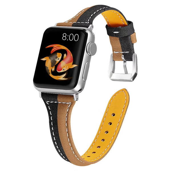 Correa de Reloj Bicolor de Cuero con Diseño T para Apple Watch 5ª, 6ª Generación y SE - Image 11