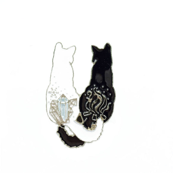 Broche de Gatos Pareja en Blanco y Negro