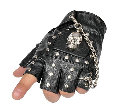 Guantes Fingerless con Cadeneta de Calavera y Tachuelas Metálicas - Estilo Ciclismo Rock Gótico Punk - Image 6