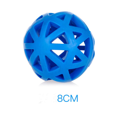 Blue TRP dog chew toy, a bite-resistant molar ball with a hollow, geometric design for dental health. - Image 5